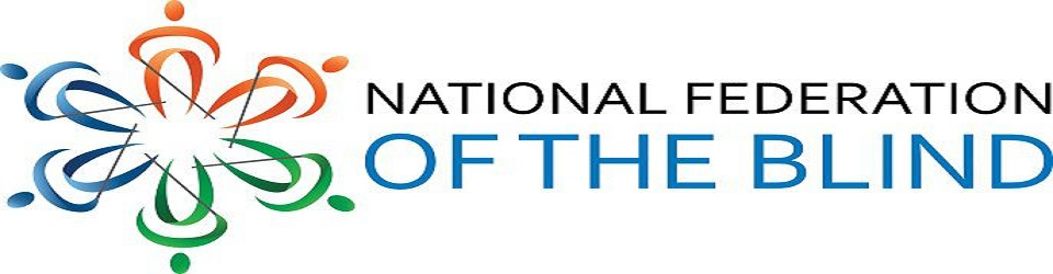 Circle of people holding hands with the words to the right of it, National Federation of the Blind
